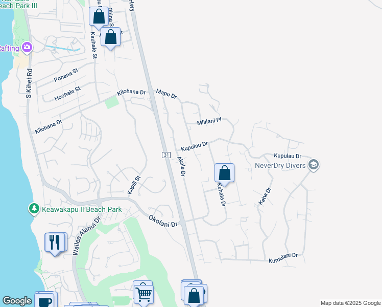 map of restaurants, bars, coffee shops, grocery stores, and more near 462 Kupulau Drive in Kihei