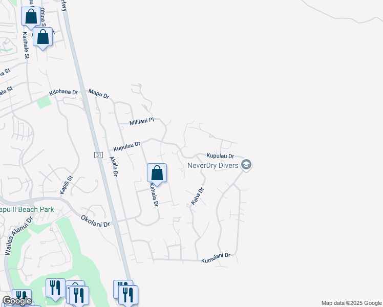 map of restaurants, bars, coffee shops, grocery stores, and more near 3187 Nahenahe Place in Kihei