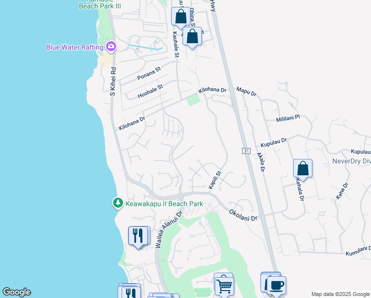 map of restaurants, bars, coffee shops, grocery stores, and more near 195 Heleuma Place in Kihei