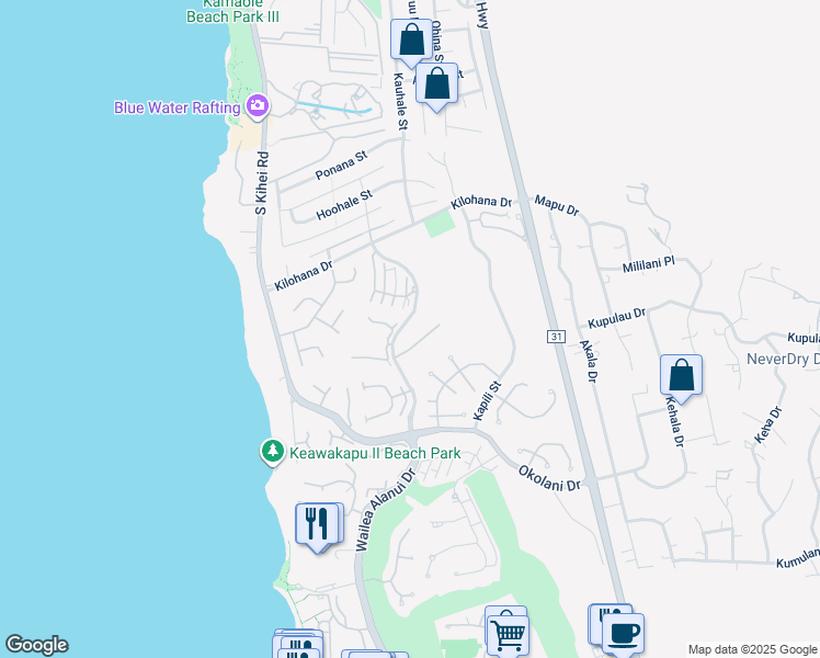map of restaurants, bars, coffee shops, grocery stores, and more near 183 Heleuma Place in Kihei