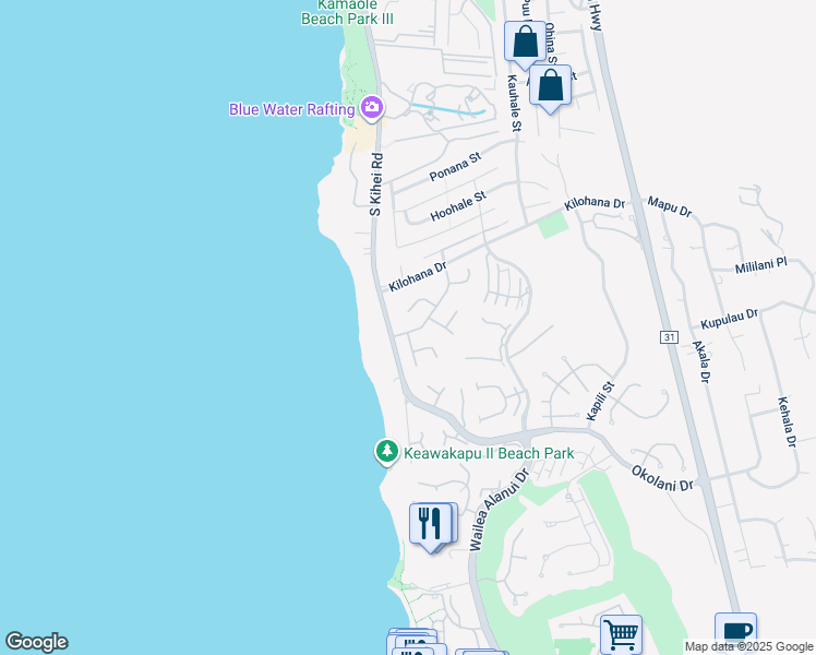 map of restaurants, bars, coffee shops, grocery stores, and more near 21 Waikai Street in Kihei