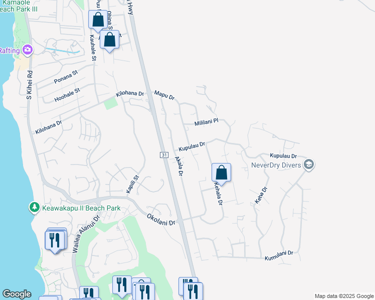 map of restaurants, bars, coffee shops, grocery stores, and more near 462 Kupulau Drive in Kihei
