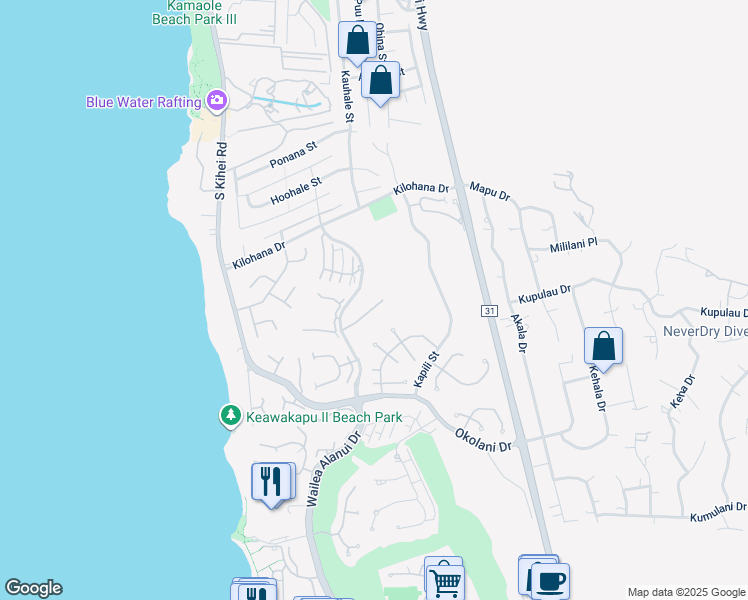 map of restaurants, bars, coffee shops, grocery stores, and more near 207 Heleuma Place in Kihei