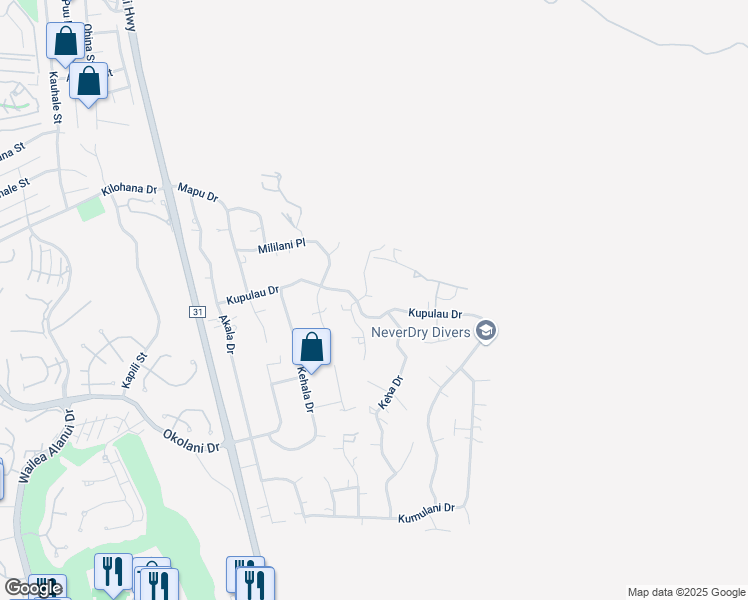 map of restaurants, bars, coffee shops, grocery stores, and more near 3187 Nahenahe Place in Kihei