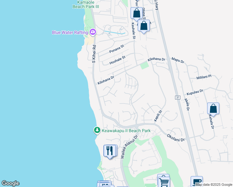 map of restaurants, bars, coffee shops, grocery stores, and more near 70 Pukolu Place in Kihei
