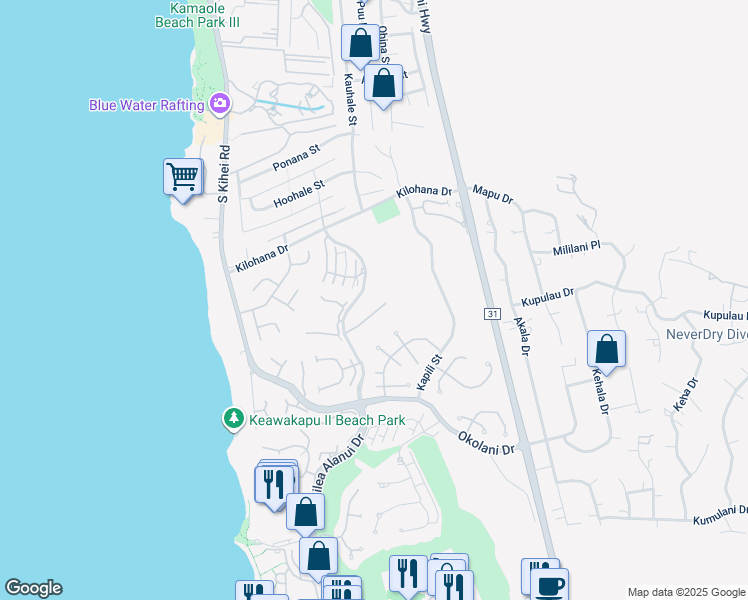 map of restaurants, bars, coffee shops, grocery stores, and more near 207 Heleuma Place in Kihei