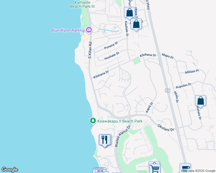 map of restaurants, bars, coffee shops, grocery stores, and more near 61 Pukolu Place in Kihei