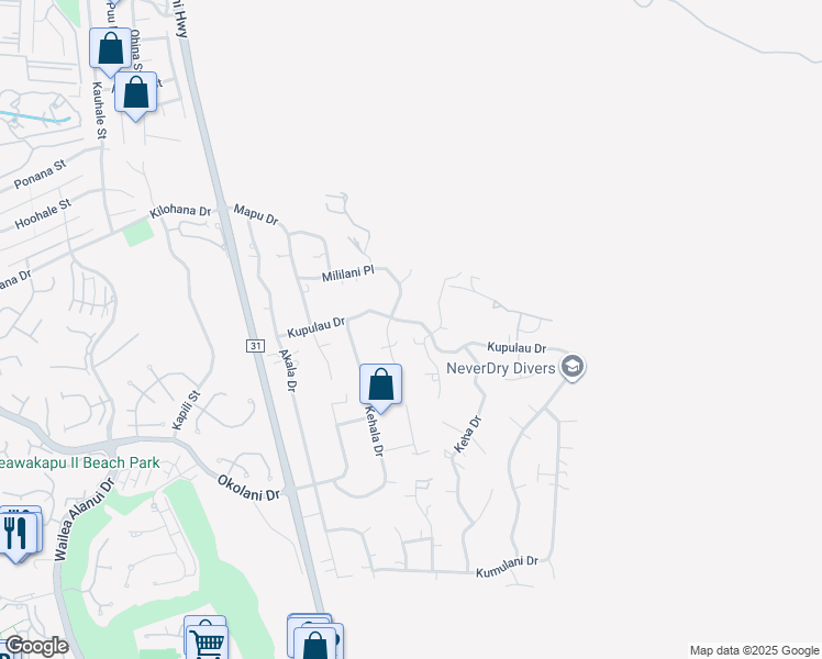 map of restaurants, bars, coffee shops, grocery stores, and more near 614 Kupulau Drive in Kihei