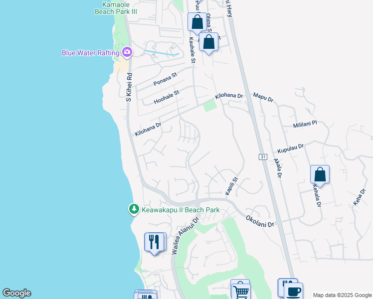 map of restaurants, bars, coffee shops, grocery stores, and more near 3150 Wailea Alanui Drive in Wailea-Makena