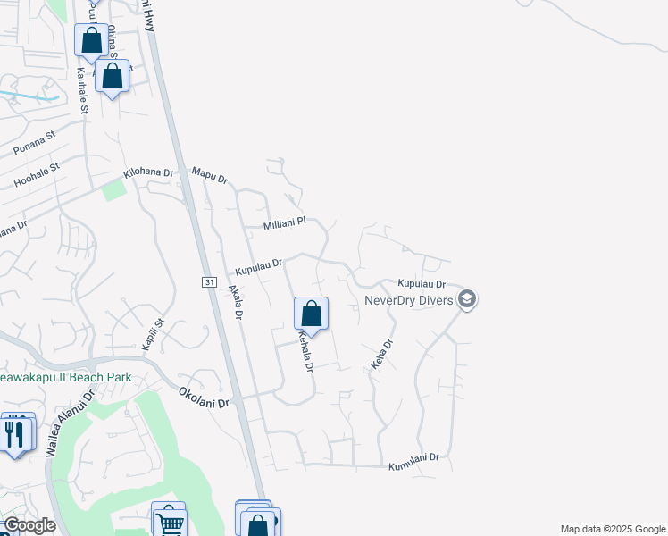 map of restaurants, bars, coffee shops, grocery stores, and more near 596 Kupulau Drive in Kihei