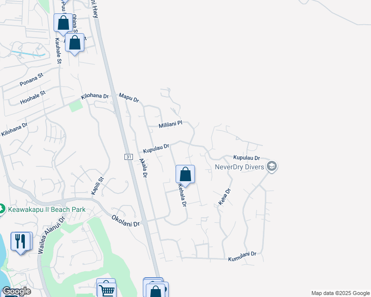 map of restaurants, bars, coffee shops, grocery stores, and more near 676 Mililani Place in Kihei