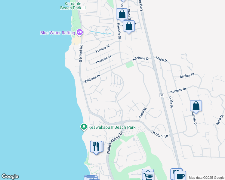 map of restaurants, bars, coffee shops, grocery stores, and more near 3150 Wailea Alanui Drive in Wailea-Makena