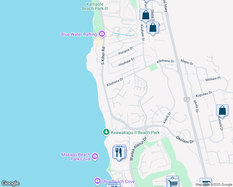 map of restaurants, bars, coffee shops, grocery stores, and more near 53 Waikai Street in Kihei