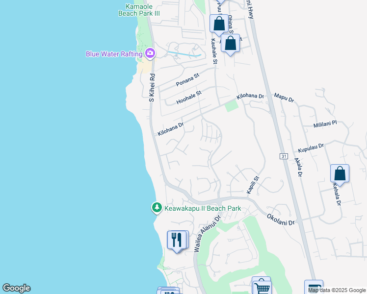 map of restaurants, bars, coffee shops, grocery stores, and more near 69 Pukolu Place in Kihei