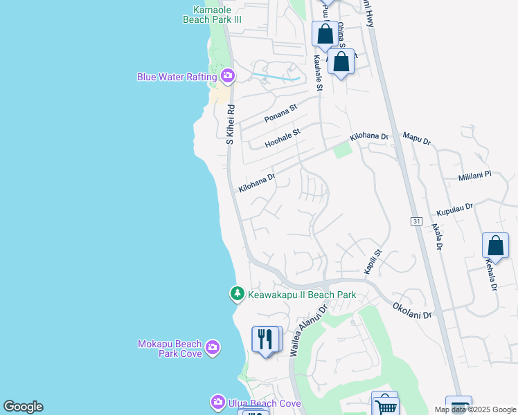 map of restaurants, bars, coffee shops, grocery stores, and more near 53 Waikai Street in Kihei