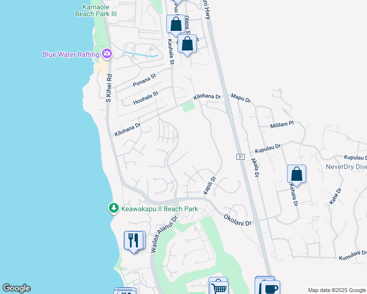 map of restaurants, bars, coffee shops, grocery stores, and more near 211 Heleuma Place in Kihei