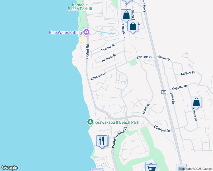 map of restaurants, bars, coffee shops, grocery stores, and more near 79 Pukolu Place in Kihei