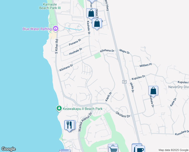 map of restaurants, bars, coffee shops, grocery stores, and more near 211 Heleuma Place in Kihei