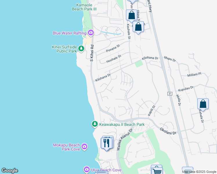 map of restaurants, bars, coffee shops, grocery stores, and more near 70 Waikai Street in Kihei