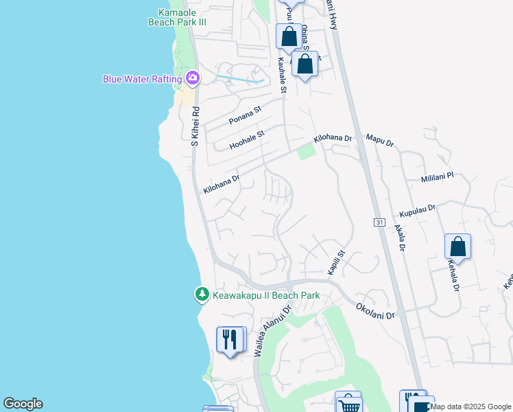 map of restaurants, bars, coffee shops, grocery stores, and more near 3150 Wailea Alanui Drive in Wailea-Makena