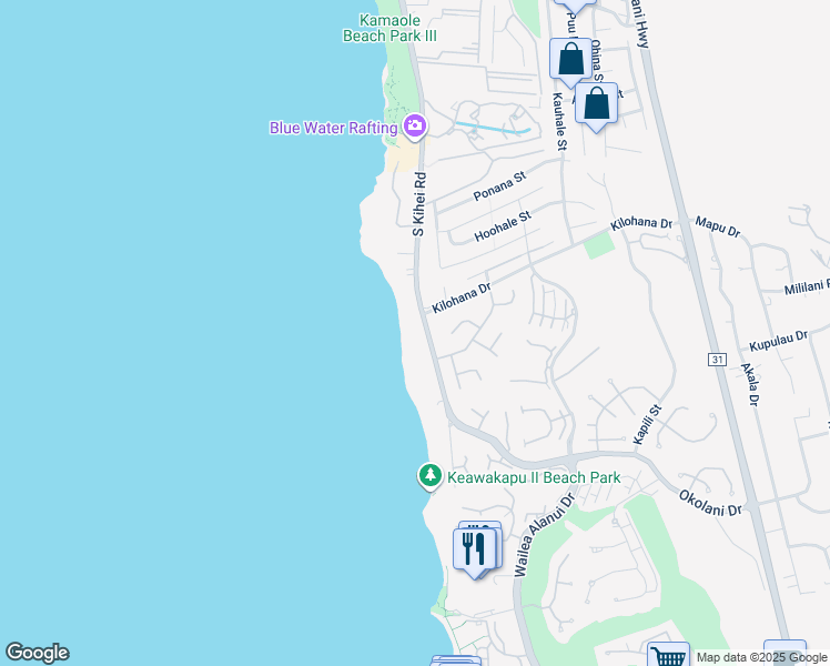 map of restaurants, bars, coffee shops, grocery stores, and more near 3070 South Kihei Road in Kihei
