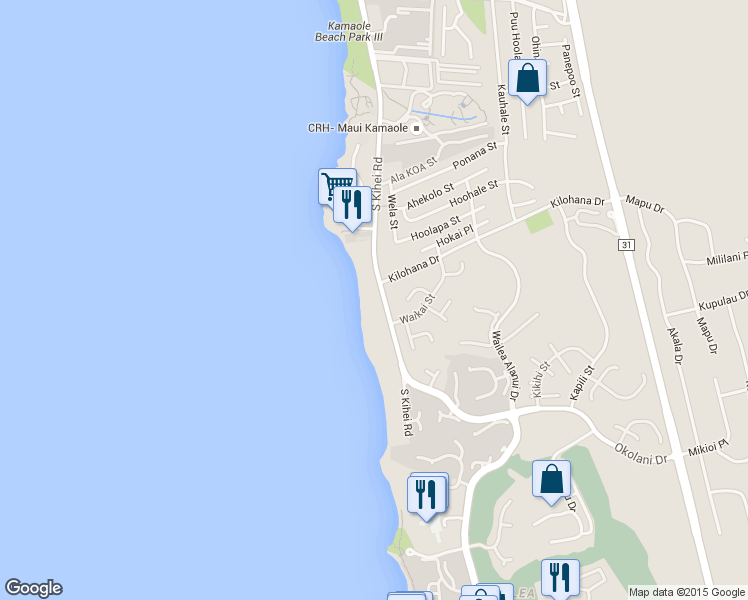 map of restaurants, bars, coffee shops, grocery stores, and more near 3070 South Kihei Road in Kihei
