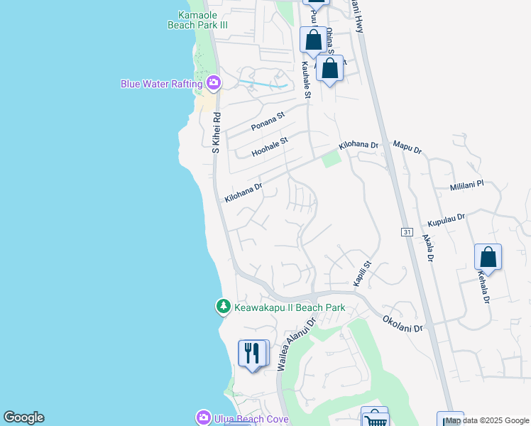 map of restaurants, bars, coffee shops, grocery stores, and more near 85 Pukolu Place in Kihei