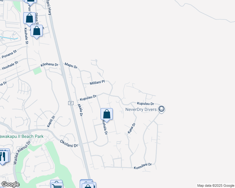 map of restaurants, bars, coffee shops, grocery stores, and more near 619 Kupulau Drive in Kihei