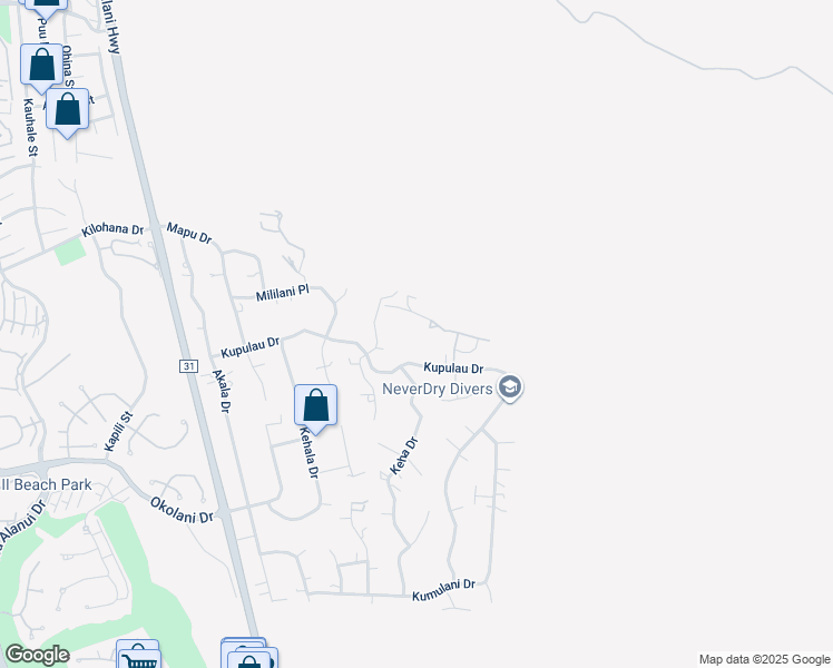 map of restaurants, bars, coffee shops, grocery stores, and more near 115 Kaimanu Place in Kihei