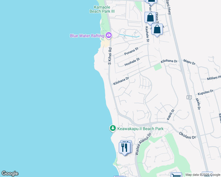 map of restaurants, bars, coffee shops, grocery stores, and more near 3068 South Kihei Road in Kihei