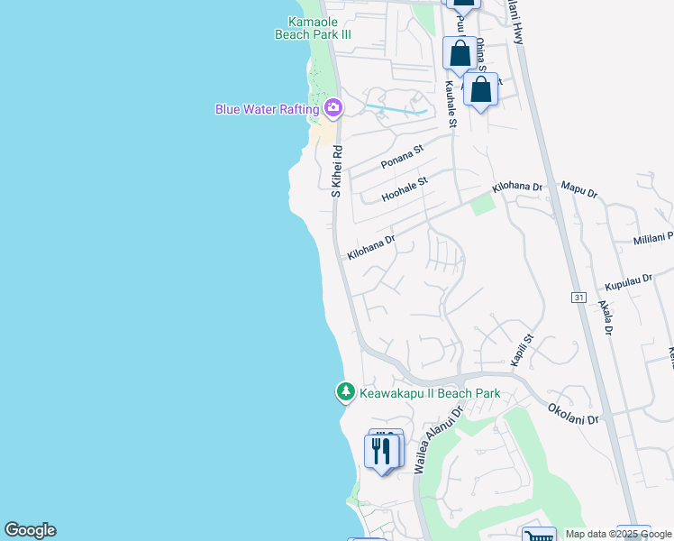 map of restaurants, bars, coffee shops, grocery stores, and more near 3068 South Kihei Road in Kihei