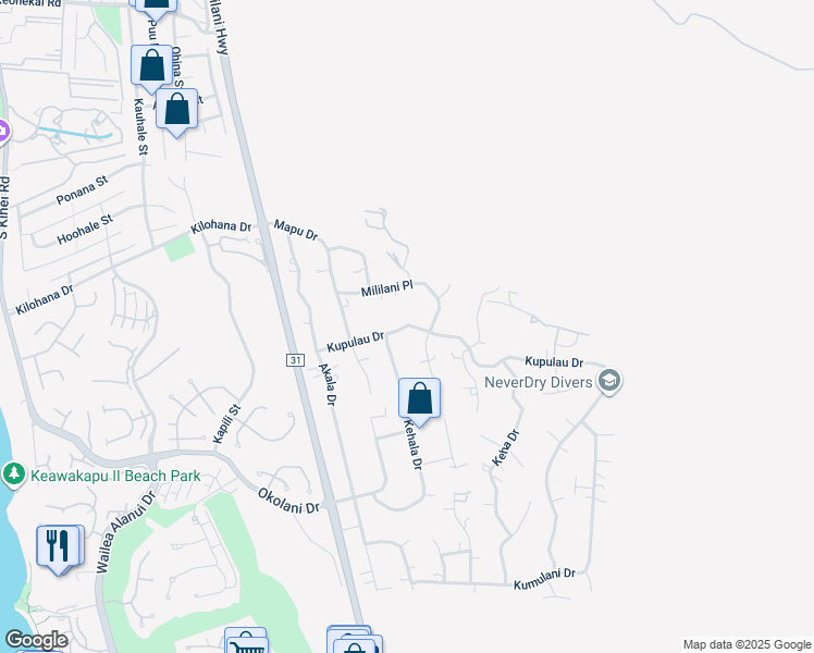 map of restaurants, bars, coffee shops, grocery stores, and more near 550 Kupulau Drive in Kihei