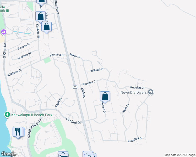 map of restaurants, bars, coffee shops, grocery stores, and more near 535 Kupulau Drive in Kihei