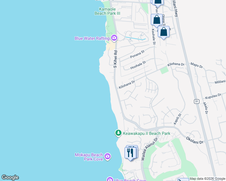 map of restaurants, bars, coffee shops, grocery stores, and more near 3076 South Kihei Road in Kihei