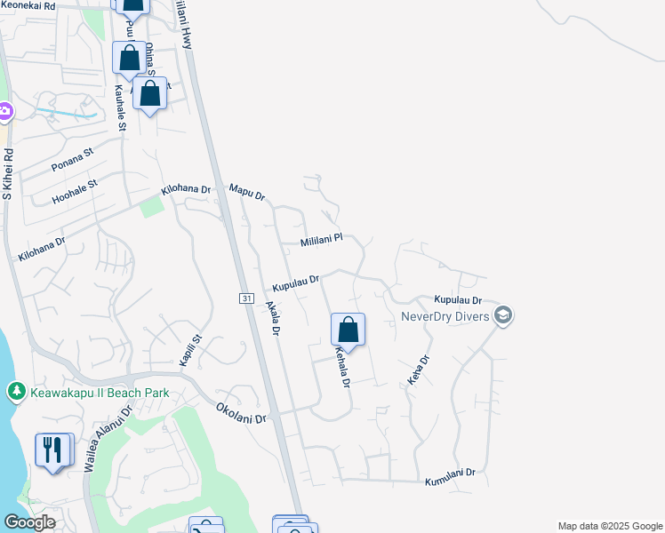 map of restaurants, bars, coffee shops, grocery stores, and more near 545 Kupulau Drive in Kihei