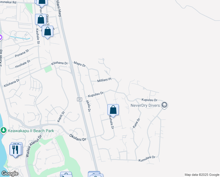 map of restaurants, bars, coffee shops, grocery stores, and more near 557 Kupulau Drive in Kihei