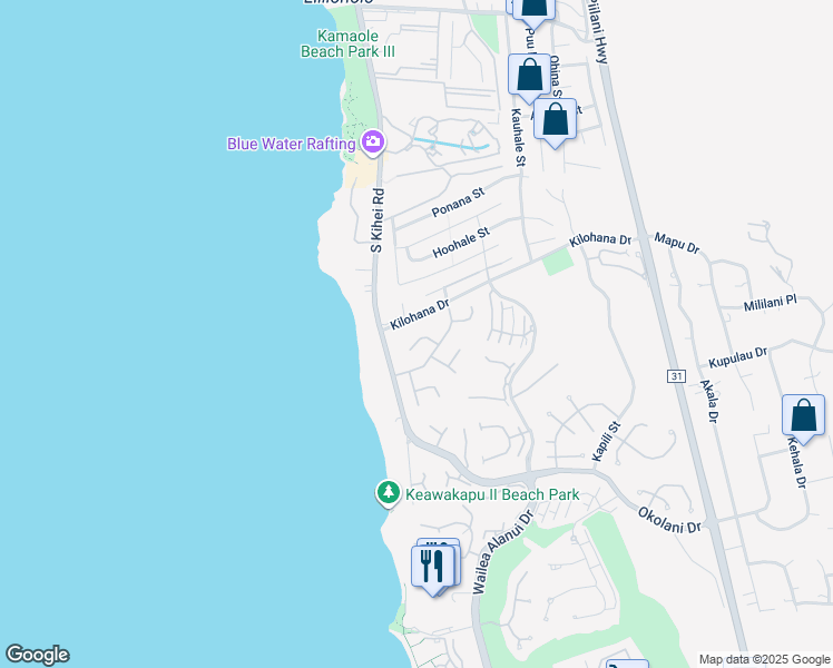 map of restaurants, bars, coffee shops, grocery stores, and more near 3083 Manu Hope Place in Kihei
