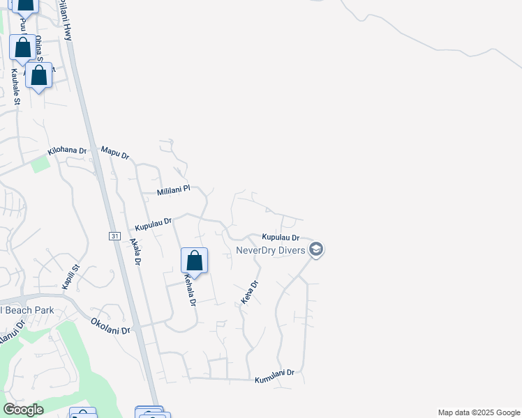 map of restaurants, bars, coffee shops, grocery stores, and more near 135 Kaimanu Place in Kihei