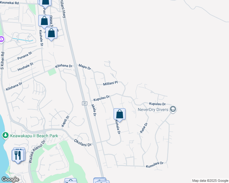 map of restaurants, bars, coffee shops, grocery stores, and more near 545 Kupulau Drive in Kihei