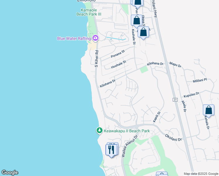 map of restaurants, bars, coffee shops, grocery stores, and more near 3091 Manu Hope Place in Kihei