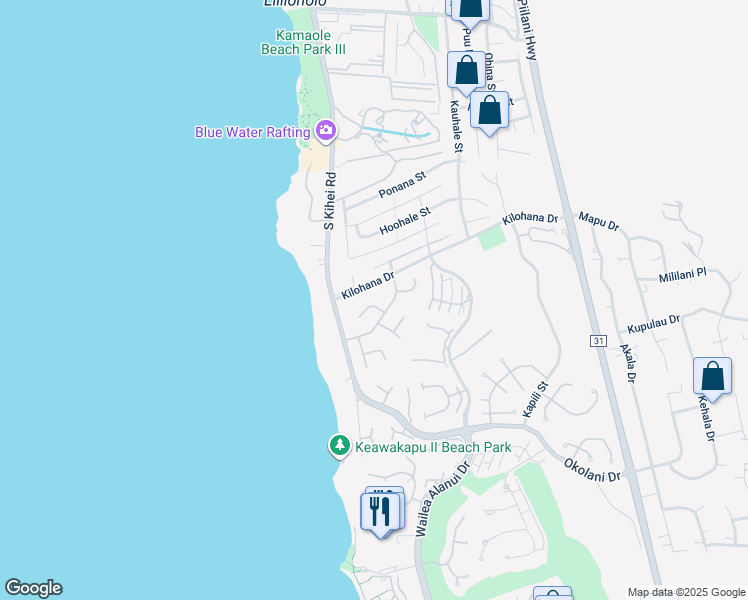 map of restaurants, bars, coffee shops, grocery stores, and more near 3091 Manu Hope Place in Kihei