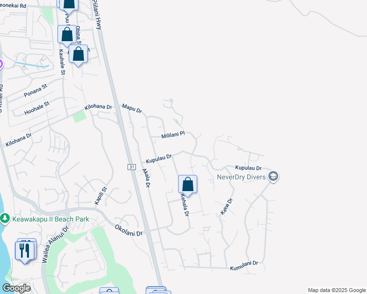 map of restaurants, bars, coffee shops, grocery stores, and more near 557 Kupulau Drive in Kihei
