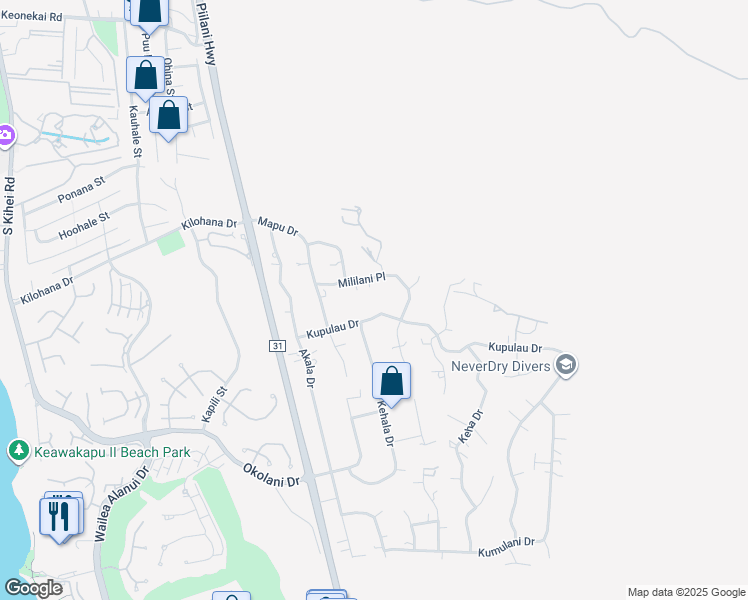 map of restaurants, bars, coffee shops, grocery stores, and more near 541 Kupulau Drive in Kihei