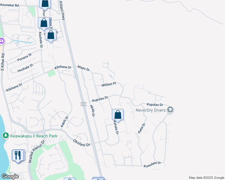 map of restaurants, bars, coffee shops, grocery stores, and more near 541 Kupulau Drive in Kihei
