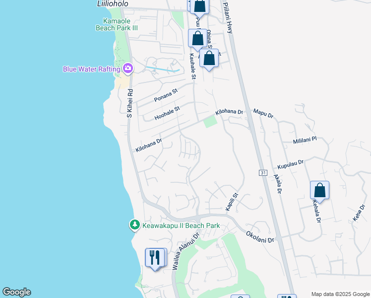 map of restaurants, bars, coffee shops, grocery stores, and more near 3100 Wailea Alanui Drive in Kihei