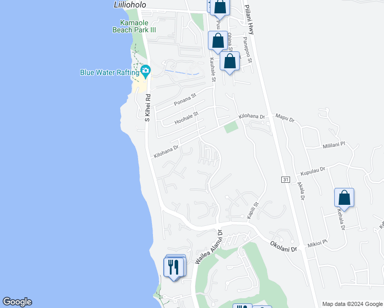map of restaurants, bars, coffee shops, grocery stores, and more near 120 Waaula Place in Kihei