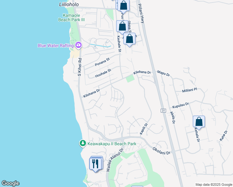 map of restaurants, bars, coffee shops, grocery stores, and more near 3100 Wailea Alanui Drive in Kihei