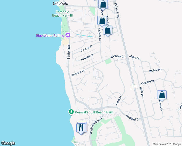 map of restaurants, bars, coffee shops, grocery stores, and more near 124 Waaula Place in Kihei