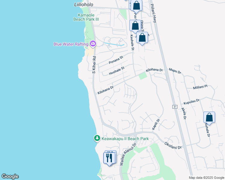 map of restaurants, bars, coffee shops, grocery stores, and more near 121 Waikai Street in Kihei