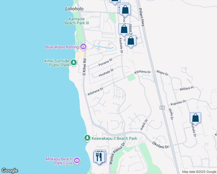 map of restaurants, bars, coffee shops, grocery stores, and more near 140 Waaula Place in Kihei